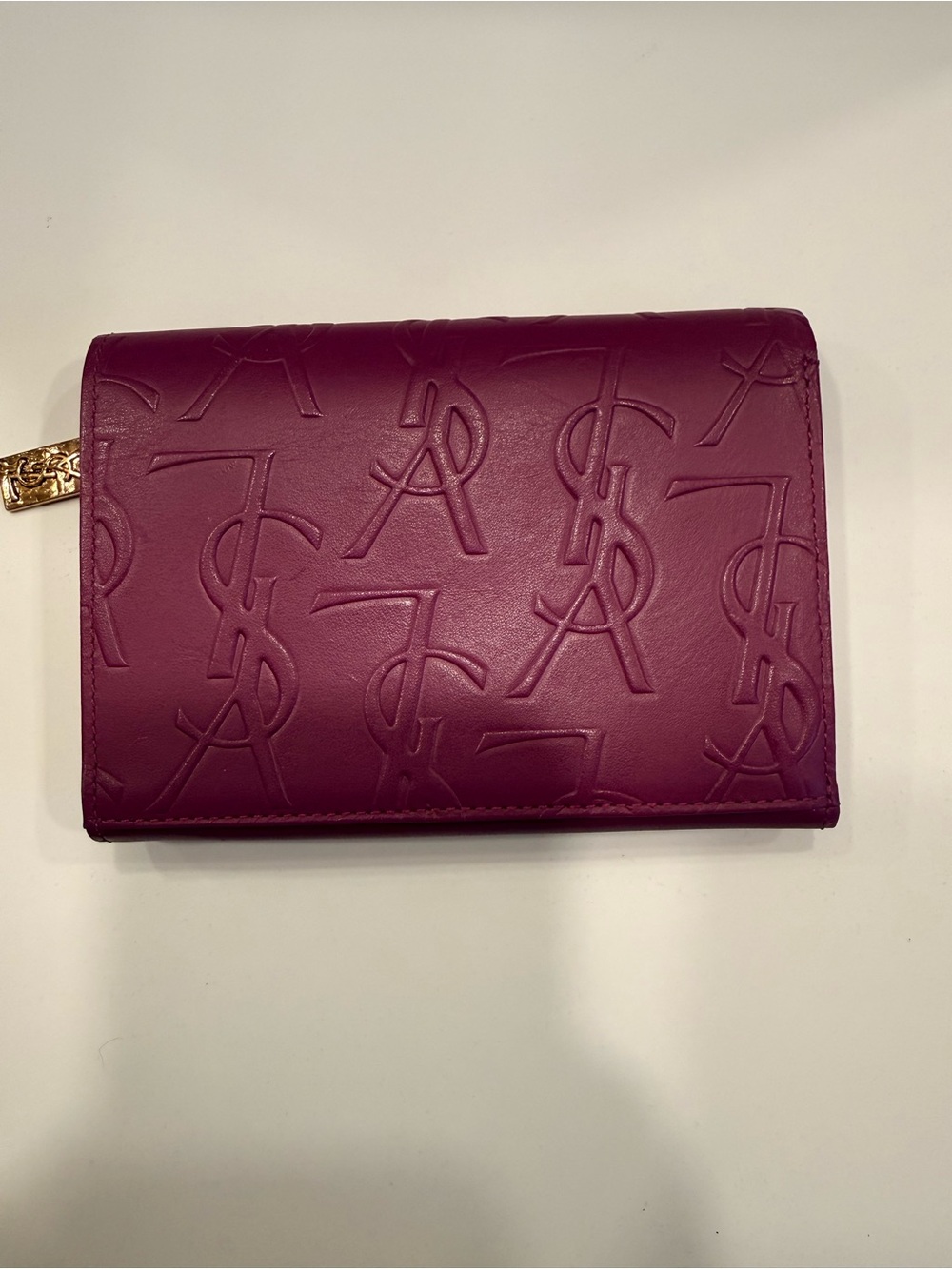 Yves Saint Laurent Embossed Logo Leather Wallet - Deep Berry/Purple - Picture 2 of 14